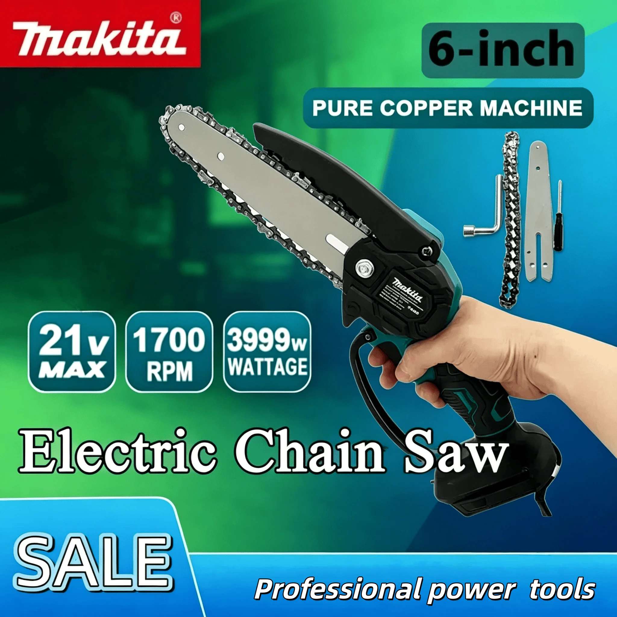 

Электрическая цепная пила Makita 6 дюймов, ручная портативная пила для распиловки древесины, садовая пила для обрезки деревьев, 18В, электроинструмент