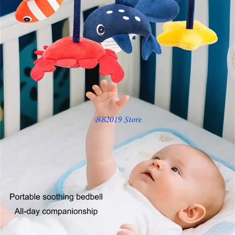 Q0KB Âm nhạc xoay theo chủ đề đại dương Nôi bé động có nhạc êm dịu Đồ chơi bằng vải nhung mềm dành cho trẻ sơ sinh và