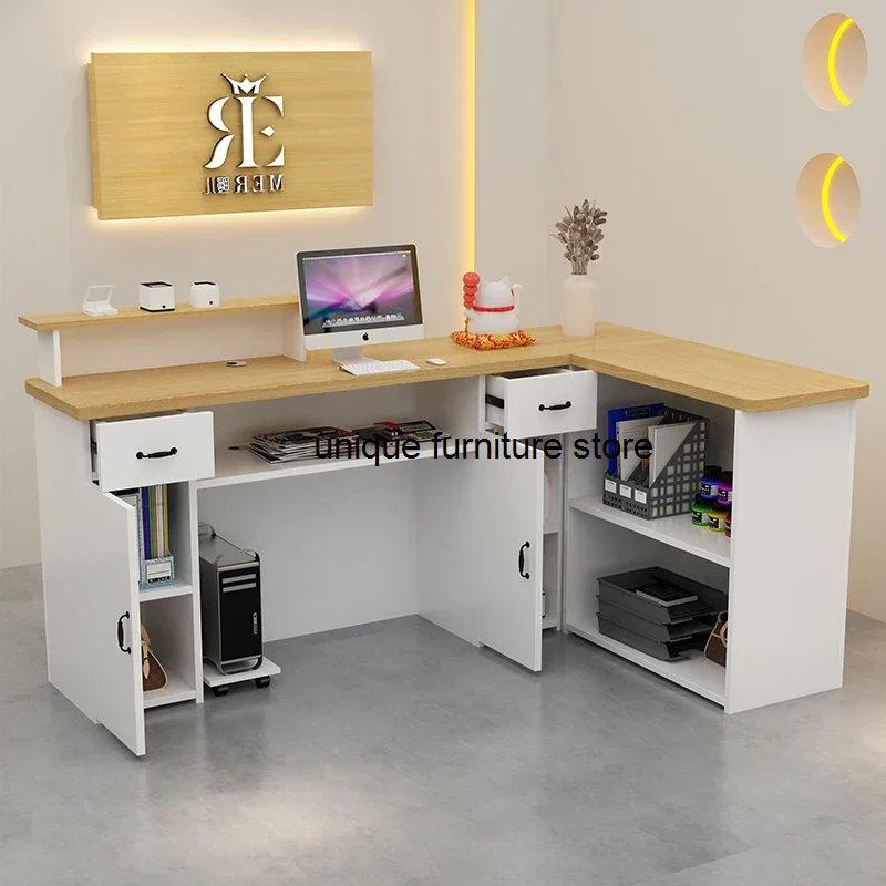 Mostrador de Bar para recepción, luces de gabinete altas, mesa de oficina, Mostrador de recepción comercial, Mostrador de cajero, juegos de muebles