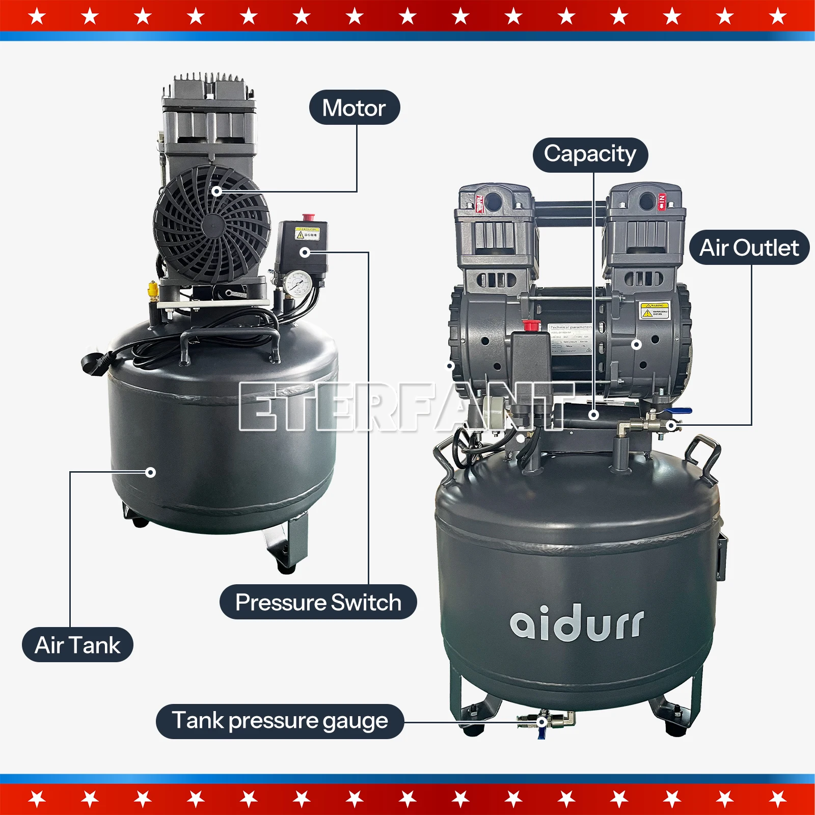 Dental Electric Suction Machine Vacuum System DE101/DE103/DE106/Silent Oil-Free Air Compressor Portable Medical Pump 30/50L