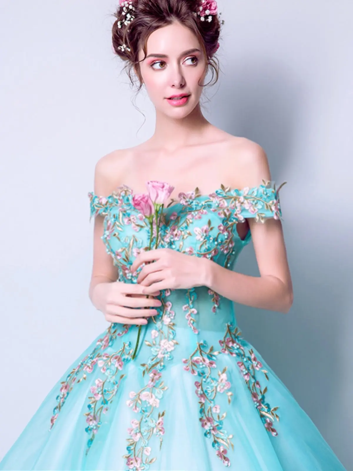 

Синее свадебное платье Ele для женщин: бальное платье принцессы с вышивкой, длинная юбка со средней талией, без рукавов, дизайн на одно плечо