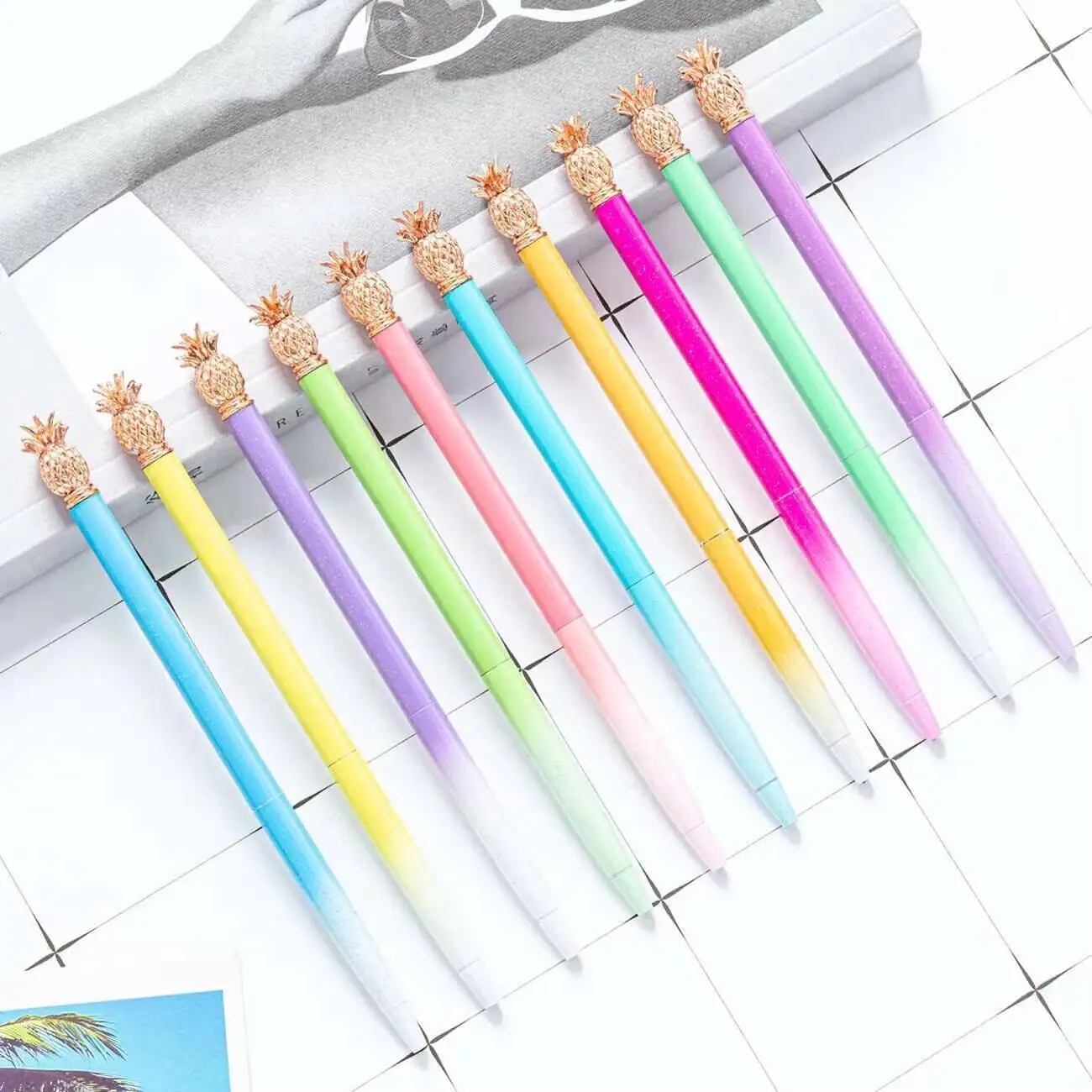 1-5-7-14 pcs Metal Pineapple Candy Color Interesting Ballpoint Pen Stationery School Office Supplies