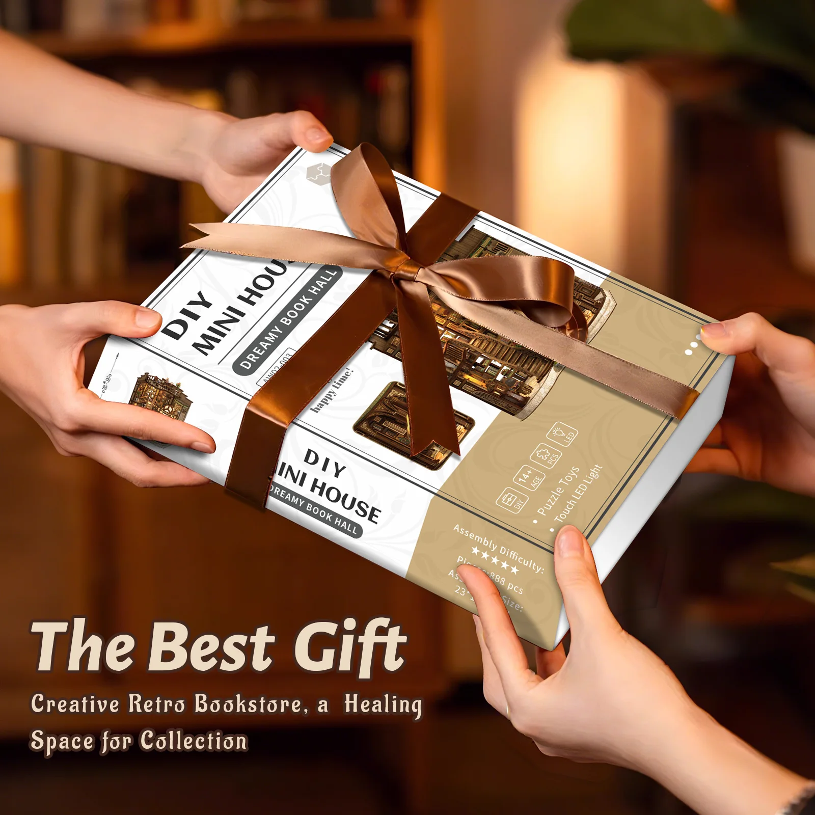 Cool Vintage Library Miniature Book Nook DIY Wooden Puzzle Bookshelf Insert Handmade Dollhouse Display Decor Gift - view 4