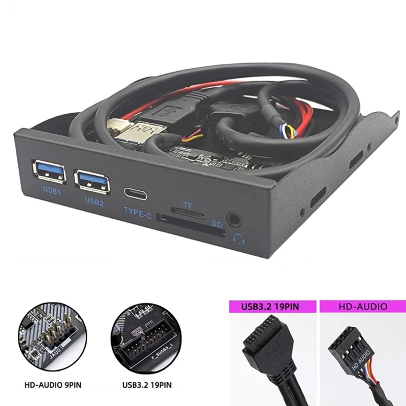 USB Front Panel HUB 5Gbps 2 X USB3.0 + 1 X TYPE-C + TF/SD + HD AUDIO 3.5Mm Earphone Jack Mic Adapter For Desktop