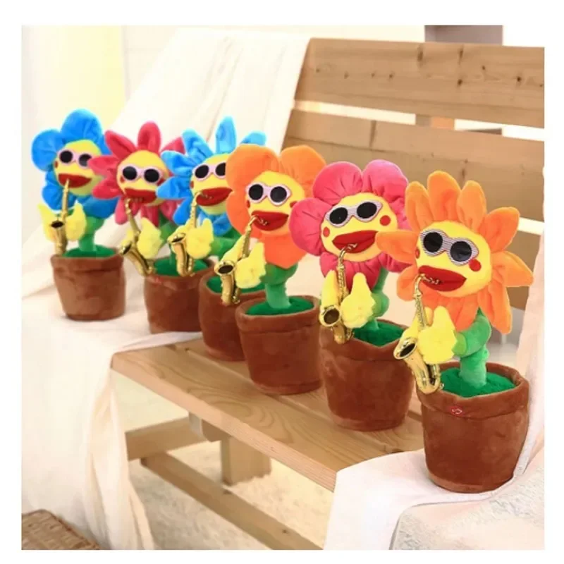 kids toys Singing And Dancing Cactus Sun Flower Toy Simulation Sunflower Dancing Playing Saxophone Bluetooth Musical Plush Toy