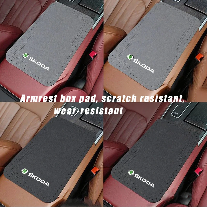 For Skoda Car Armrest Box Pad Suede Auto Armrest Mat Car Accessories Kamiq MK3 Roomster Rapid Kodiaq Karoq Fabia Enyaq view 4