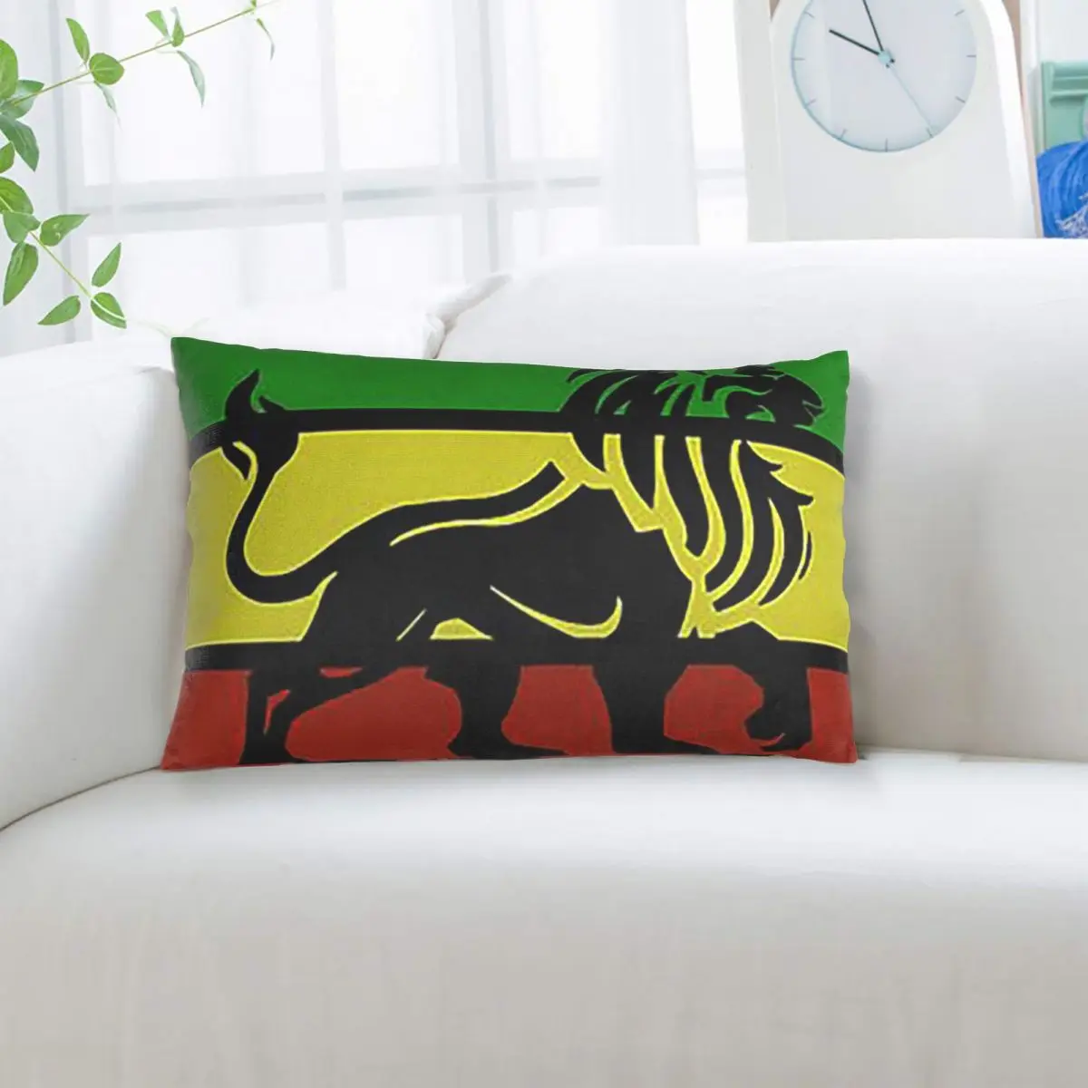 Black Rasta Lion On Rasta Flag Jamaican Reggae Design Rectangle Pillowcase Cushion Cover Bedroom Bed Home Comfort Throw Pillow