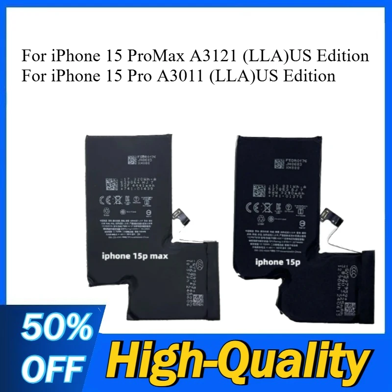 

Высококачественная батарея для iPhone 15 Pro Max A3121 (LLA) US Edition 3290 мАч и iPhone 15 Pro A3011 (LLA) US Edition