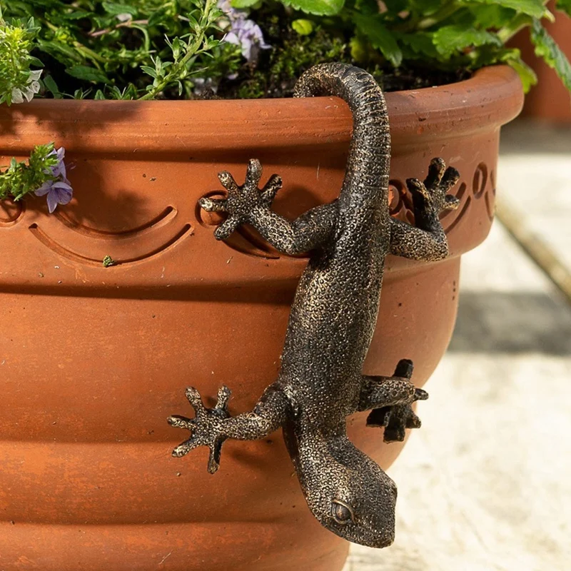 Garden Decorative Potted Partner Bronze Gecko Janshore Flower Pot Suspension Decorative Suspension Garden Ornaments