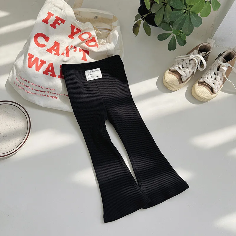 1-8 Y Girls Solid Elasticity Trousers Children's Summer Fit Leggins Flares Pants Kids casual Wearing Long Pant for Outdoor