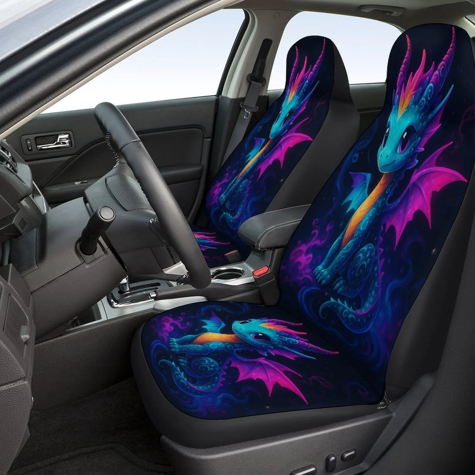 Magical Dragon Designed Car Seat Covers Set For Most Cars, Trendy Novelty Decorative Car Seat Protector Covers Full Set, Car Se