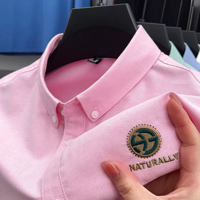 cotton100% men's high quality autumn long sleeves shirt lapel embroidery solid color t-shirt leisure fashion men's clothing tops