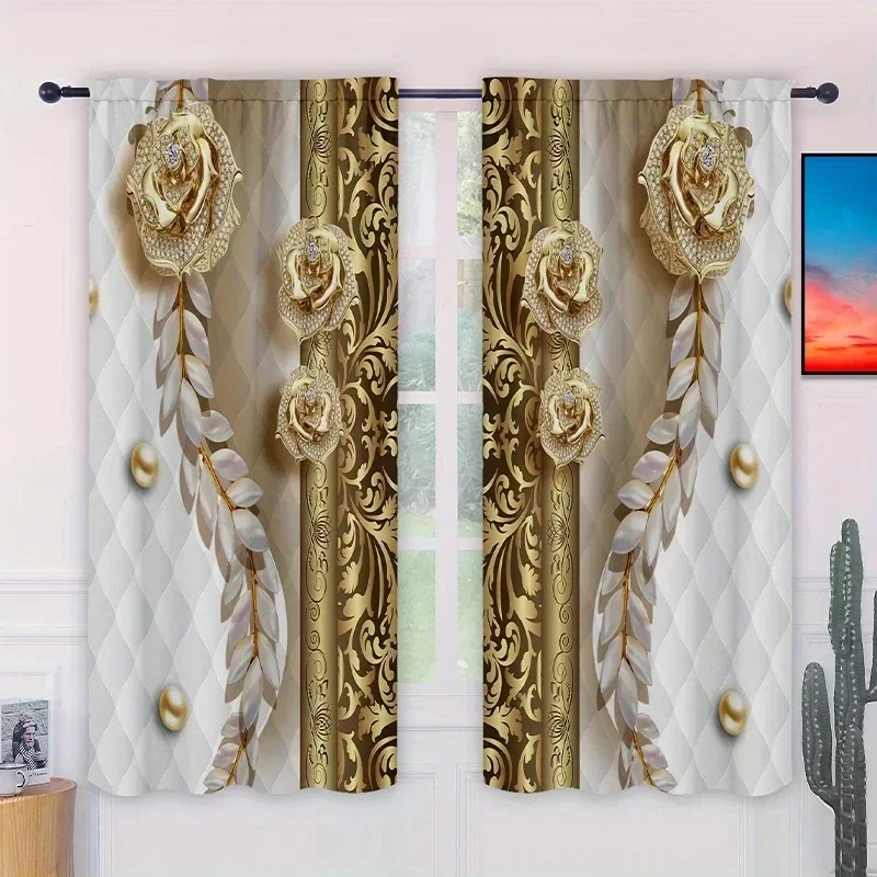 3D Gold Diamond Rose Flower Floral Window Curtains Blinds For Living Room Kid's Bedroom Bathroom Kicthen Office Door Home Decor2