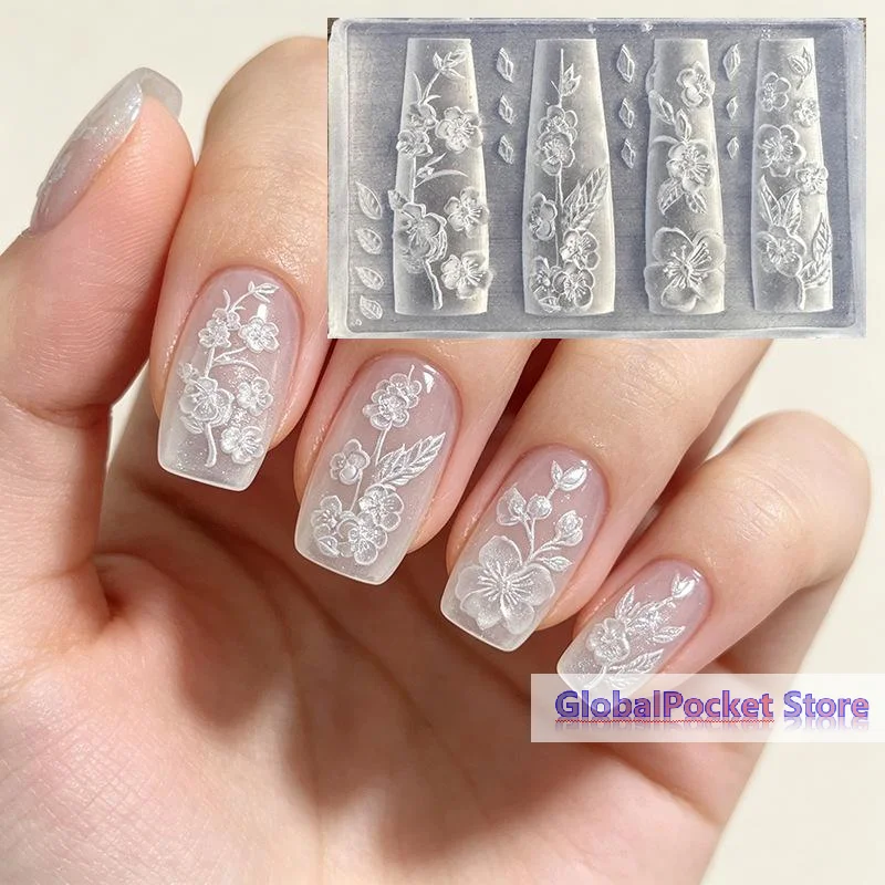 [TG823]Silicone Nail Art Mold Ice Flowers Pattern Relief 3D Transparent Nail Template Diy Manicure Decoration