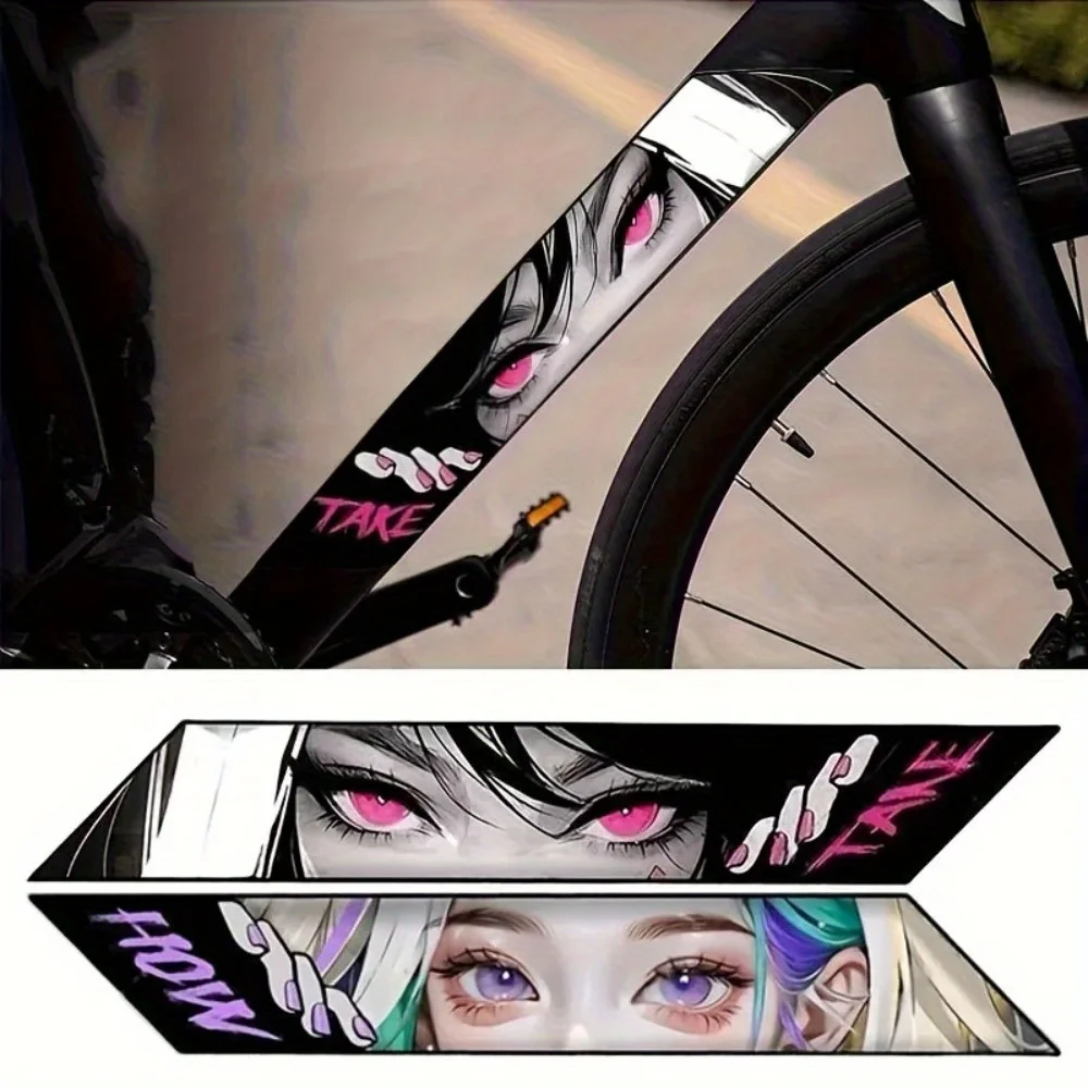 

2Pcs/Set Anime Girl Pink Eyes Waterproof Vinyl Decals Self Adhesive Stickers Bike Fork Car Window Decor