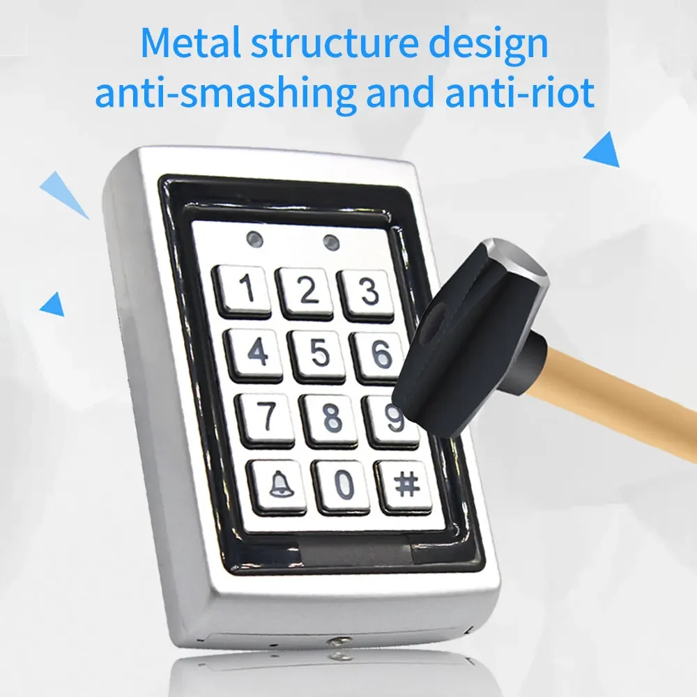 Metalen toetsenbordlezer Achtergrondverlichting RFID 125 kHz Toegangscontrolesysteem Proximity Card Standalone 1000/2000 Gebruikersdeurslottoegang