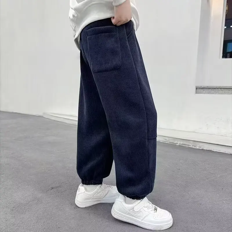 Elastic Waist Pants Boy Corduroy Sweatpants Children Kids Clothes Children\'s Clothing Autumn Winter Boys\' Thermal Trousers boy