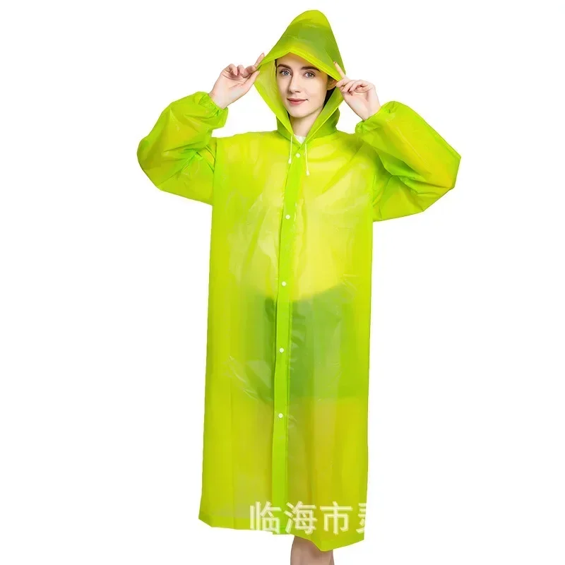 Adult Hooded Poncho One-Piece Long Raincoat Cuff Drawstring Reusable Waterproof Raincoat Outdoor Travel Transparent Raincoat