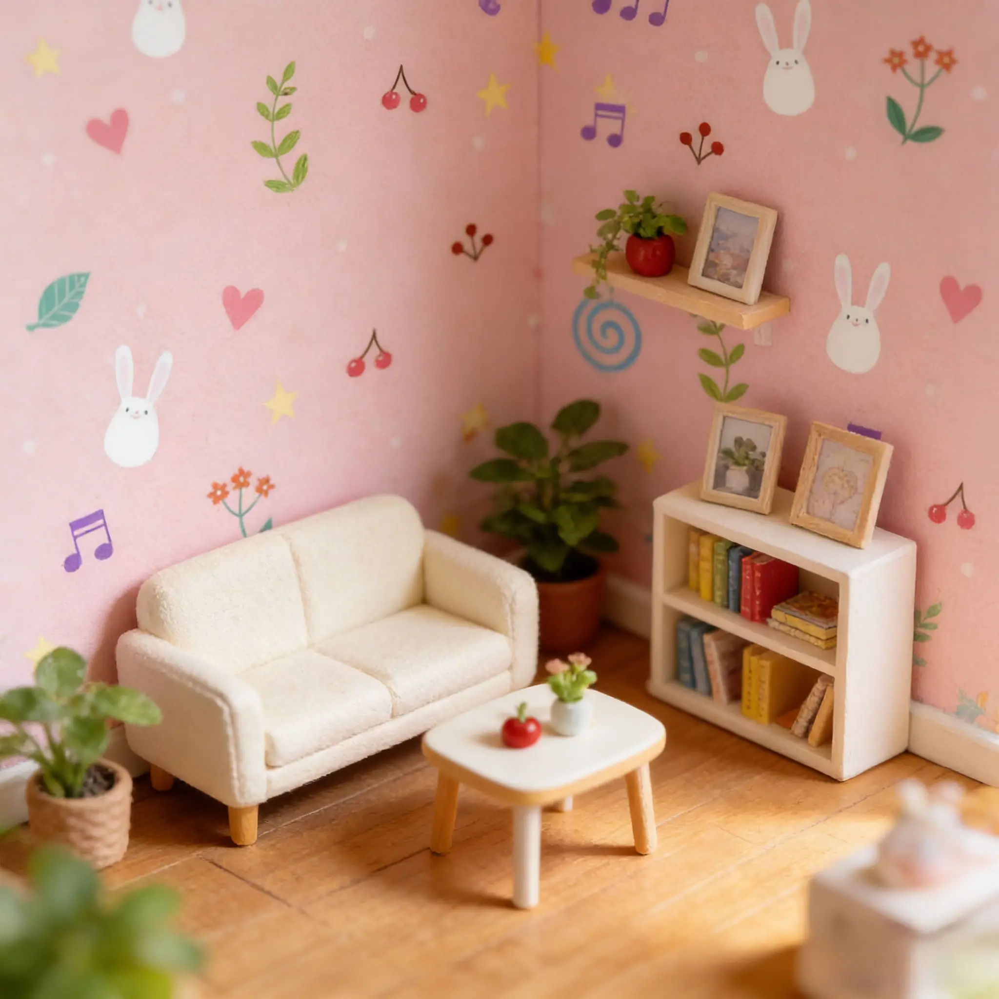 10 pçs 1:12 casa de bonecas bonito cereja papel de parede-a4 suprimentos de decoração em miniatura para casa de bonecas sala de estar quarto acessórios de casa de bonecas