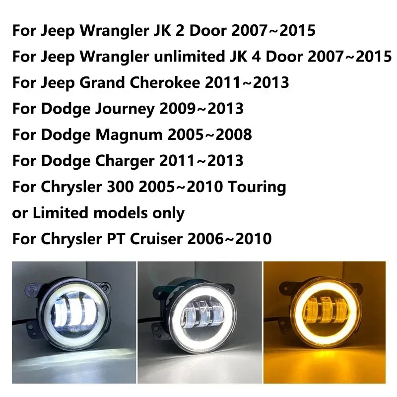 Rodada LED luzes de nevoeiro para Jeep Wrangler, Angel Eyes, Off-Road, Dodge Journey, Magnum, carregador, 4 \