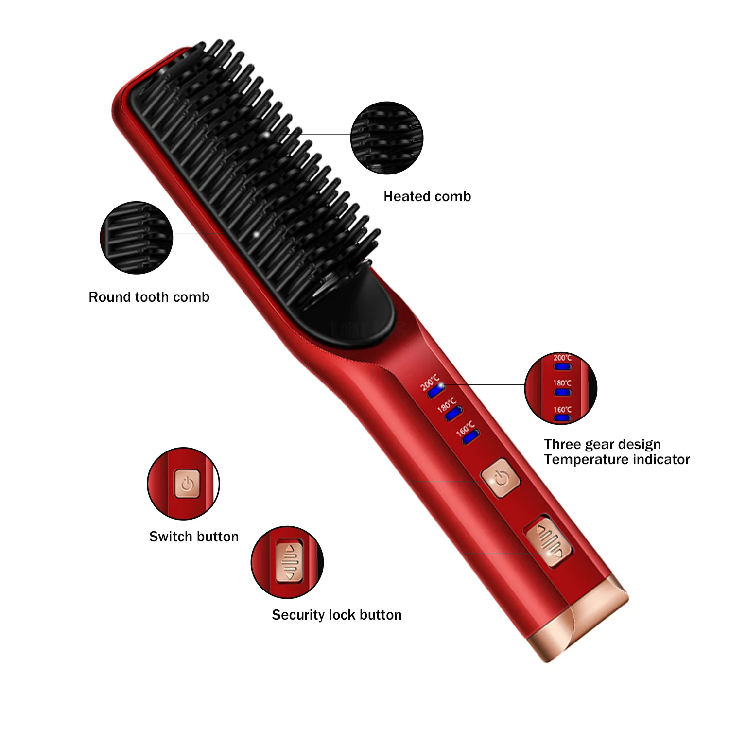

Electric Durable Hair Straightening Comb 3 Heat Settings Negative Ion Technology Foldable Portable Design for Easy Hair Styling