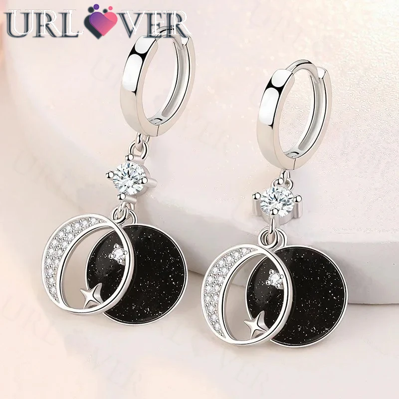 

Fashion Female Earrings 925 SIlver Needle Star Moon Inlaid Cubic Zircon Earrings Love Wedding Jewelry Girlfriend Gift Brincos