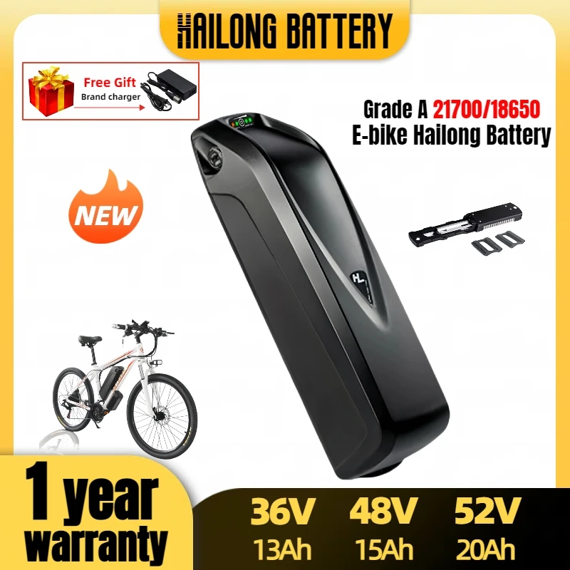 

Hailong 48V 20AH Ebike Battery Downtube 52V Electric mountain bike Battery BMS Original 21700/18650 Li-lon Battery pack 1000W