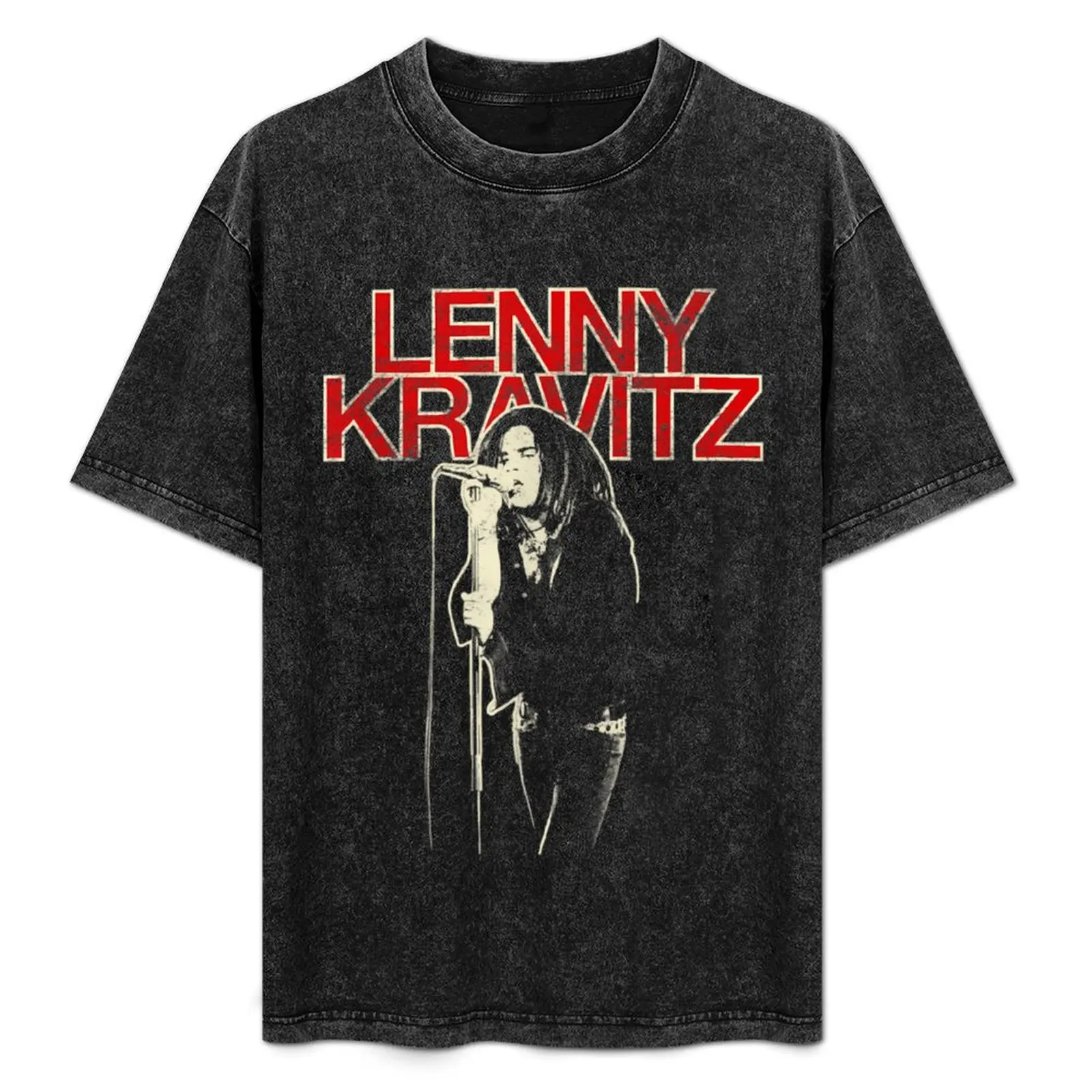 

Lenny Kravitz Red Logo Mic Pose T-Shirt Non-Shrink Basic Cotton T-Shirt