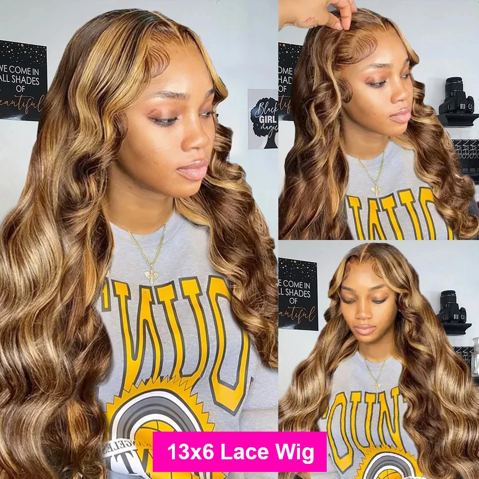 Blonde Highlight Body Wave Lace Front Wig 4/27 Colored 13x4 13x6 Lace Frontal Human Hair Wigs For Women PrePlucked Wavy Wig 180%