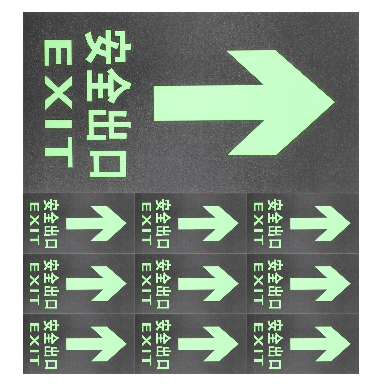 10 Pcs Night Glow Safety Sign PVC Exit Sticker Warning Sign for Mall Emergency Directional Entrance Signs Traffic Safety