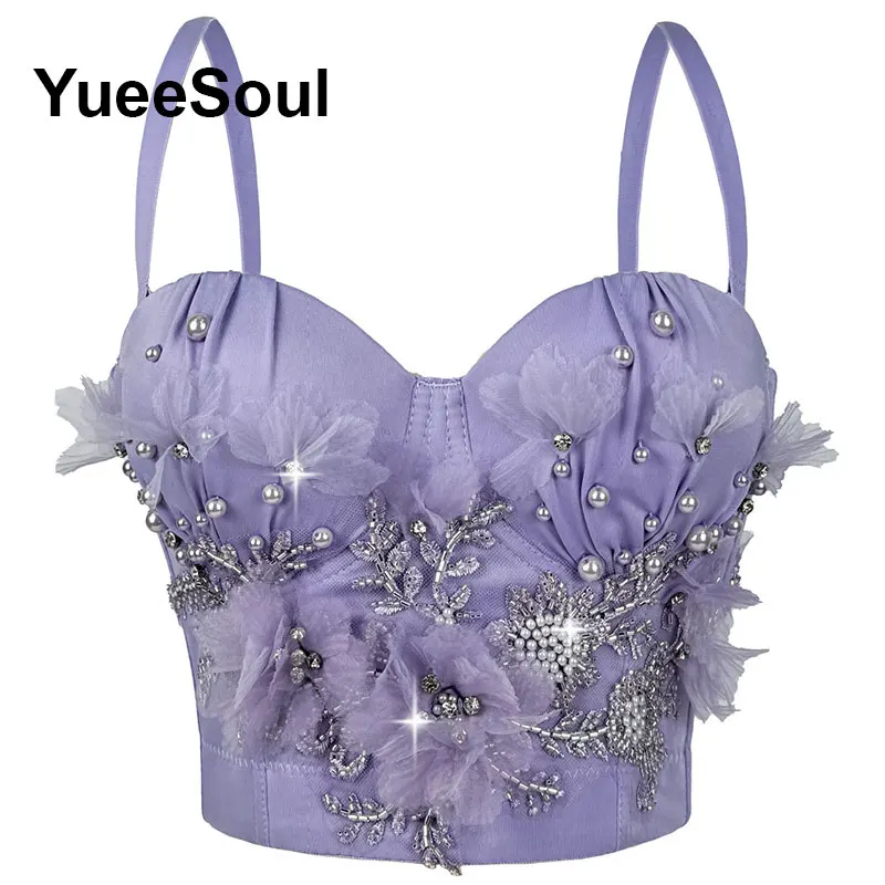 Purple Y2K Crop Tops Luxury Diamond Party Evening Corset Top 2026 Summer New Sweet Casual High Street Club Sexy Women Clothing