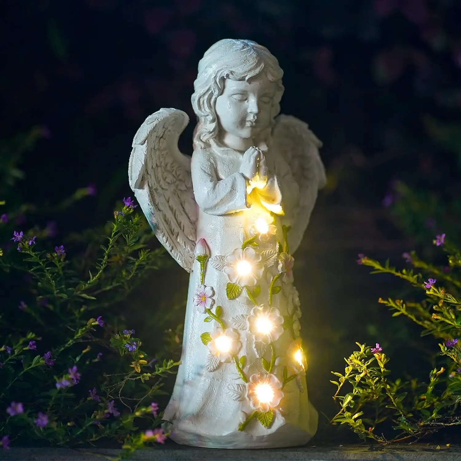 Solar Garden Outdoor Statues Angel with Succulent and 7 LED Lights – Outdoor Lawn Decor Garden Figurine for Patio, Balcony, Yard