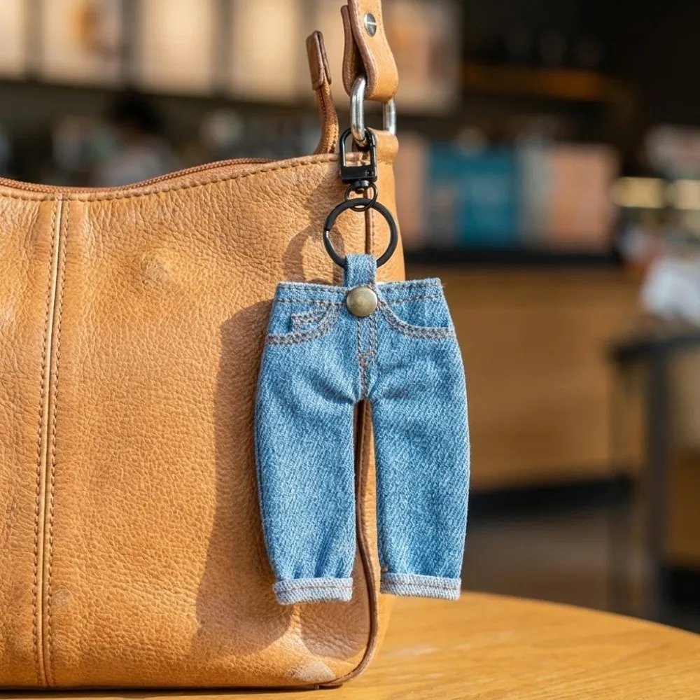 Cute Creative Mini Denim Jeans Pen Holder Skirt Denim Blue Keychain Lightweight Bag Charm Stationery Pouch Office