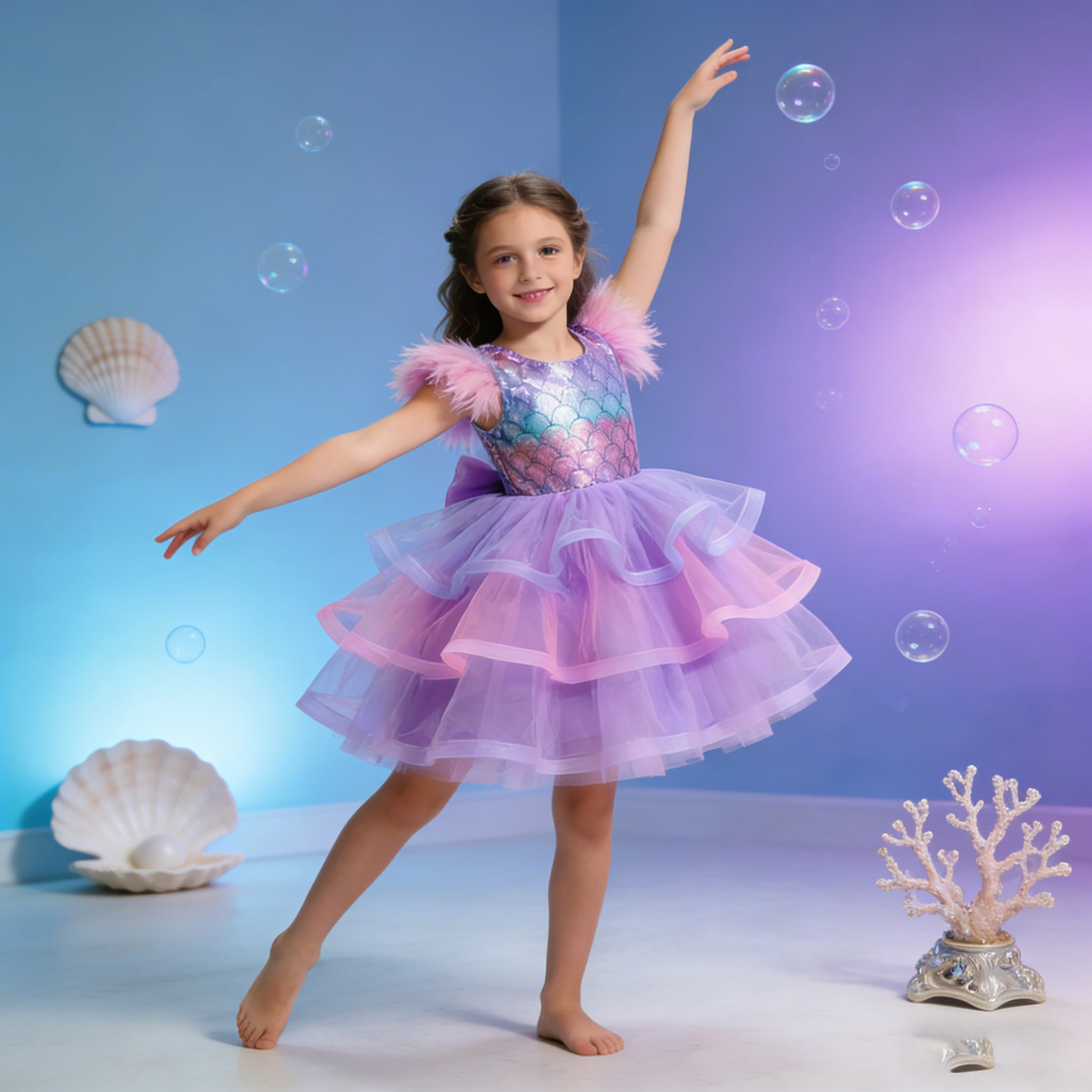 Eu's SWIND 2026 carnival fish Princess Costume Memaids Dress Girls fashion for 3-10y Kids Perform Birthday Party Clothing