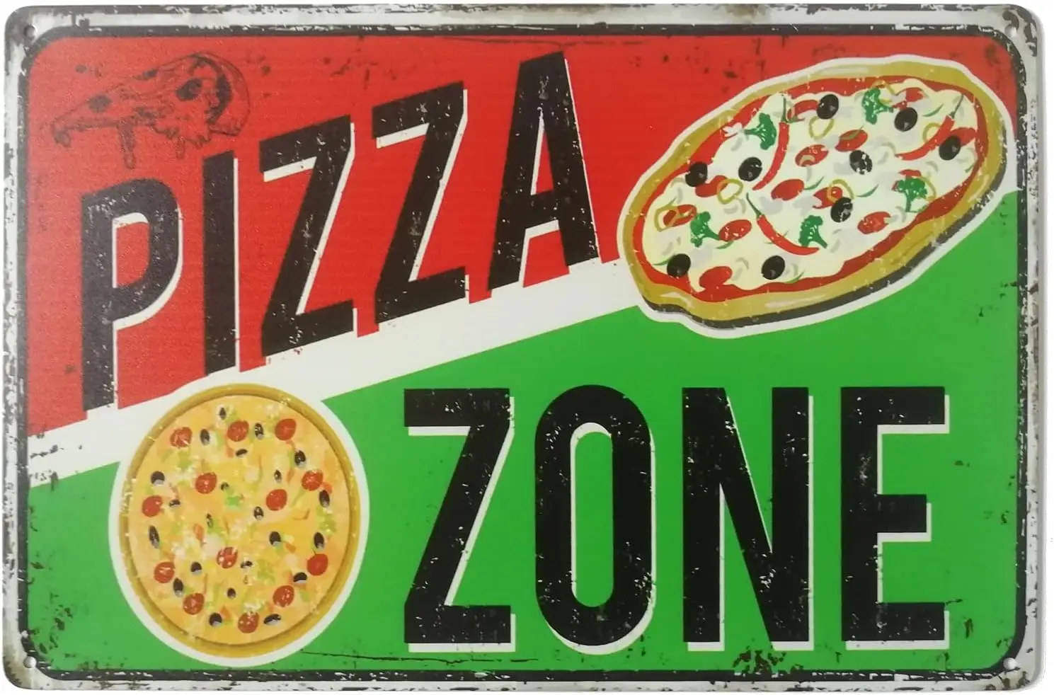 Pizza Zone-letrero de estaño para el hogar, carteles de cocina, decoración de pared, arte divertido de Metal, Retro, Vintage, desgastado