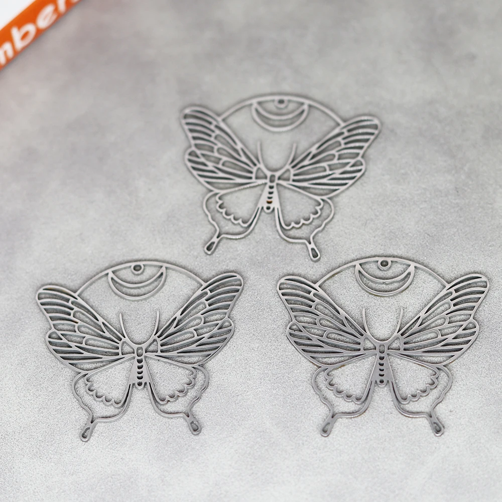 3pcs/Lot Stainless Steel Hollow Out Butterfly Moon Pendant Accessories For Fashion Jewelry Making DIY Handmade Craft