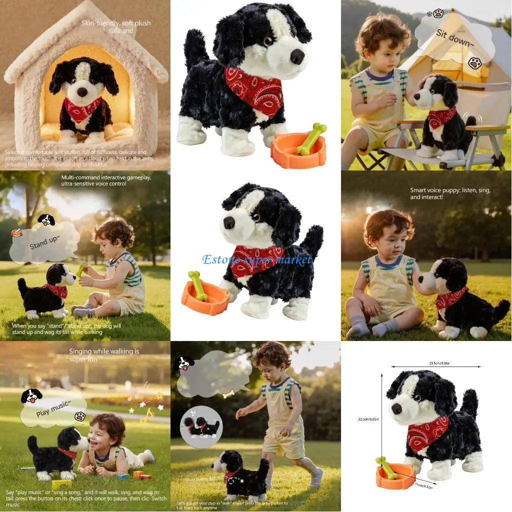 090B Interactive Electric Plush Toy Dog for Children Responds to Voice Commands Like Sit and Stand