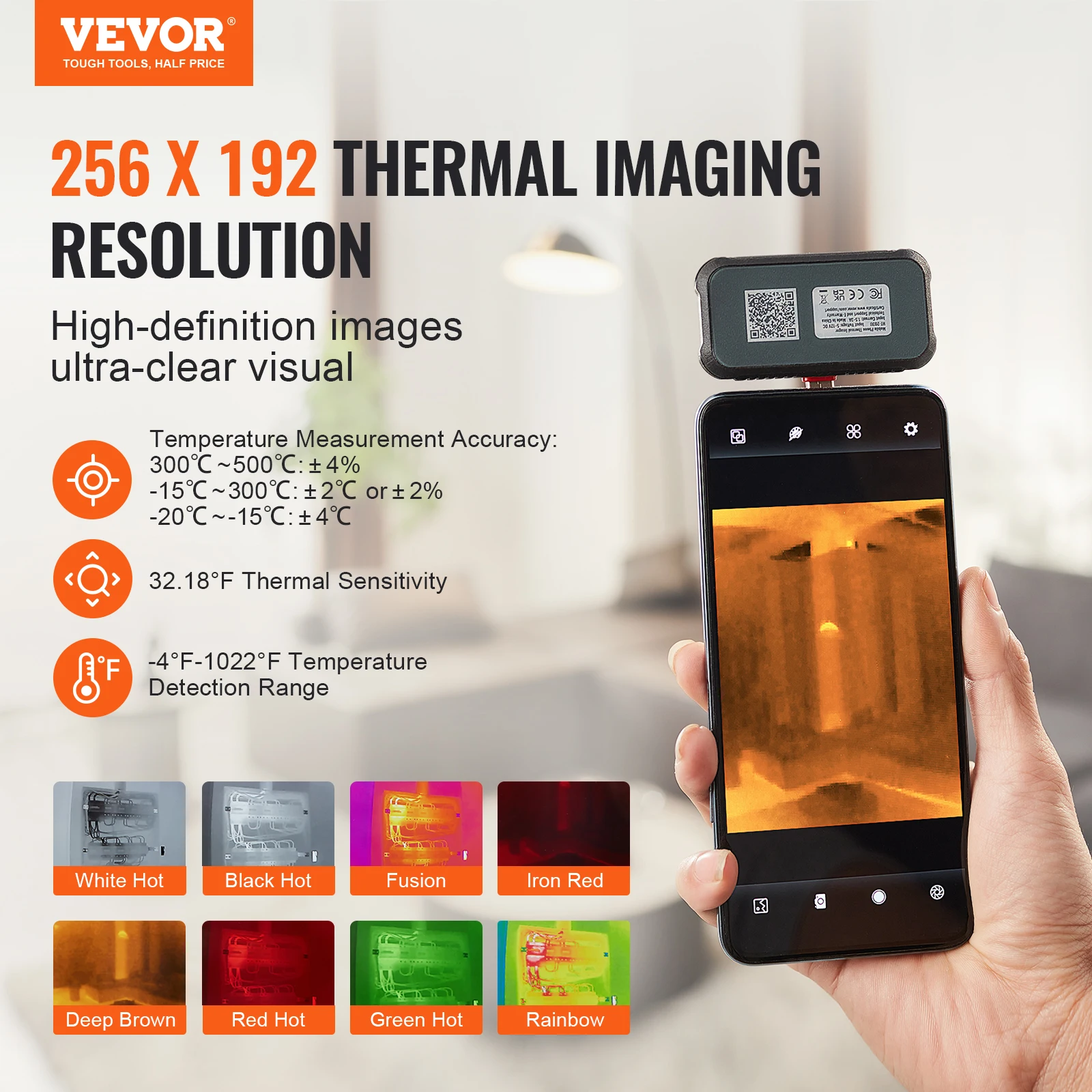 VEVOR Thermal Imaging Camera 256 x 192 IR Resolution Infrared Thermal Imager 25Hz Refresh Rate Thermal Camera for Android Tablet