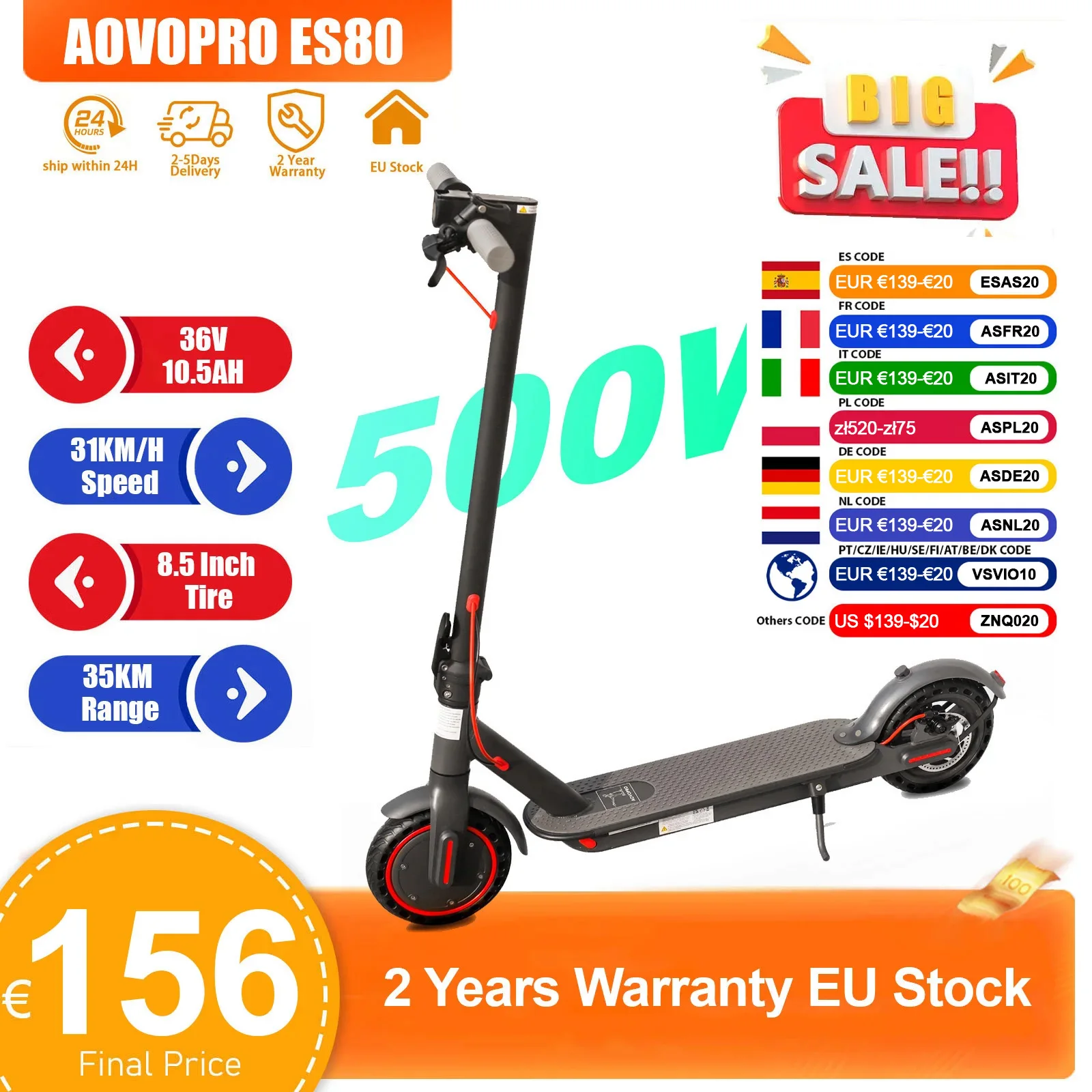 Trottinette électrique AOVOPRO 2026 500W pour adultes, autonomie de 35 km, vitesse maximale de 31 km/h, trottinette électrique pliable, 8,5 pouces, trottinette électrique intelligente