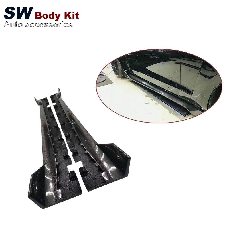 Carbon Fiber Side Skirt Bumper Wings For Ford Mustang 2015-2021Body Side Skirt Separator Winglet Flank Bumper Lip Body Kit