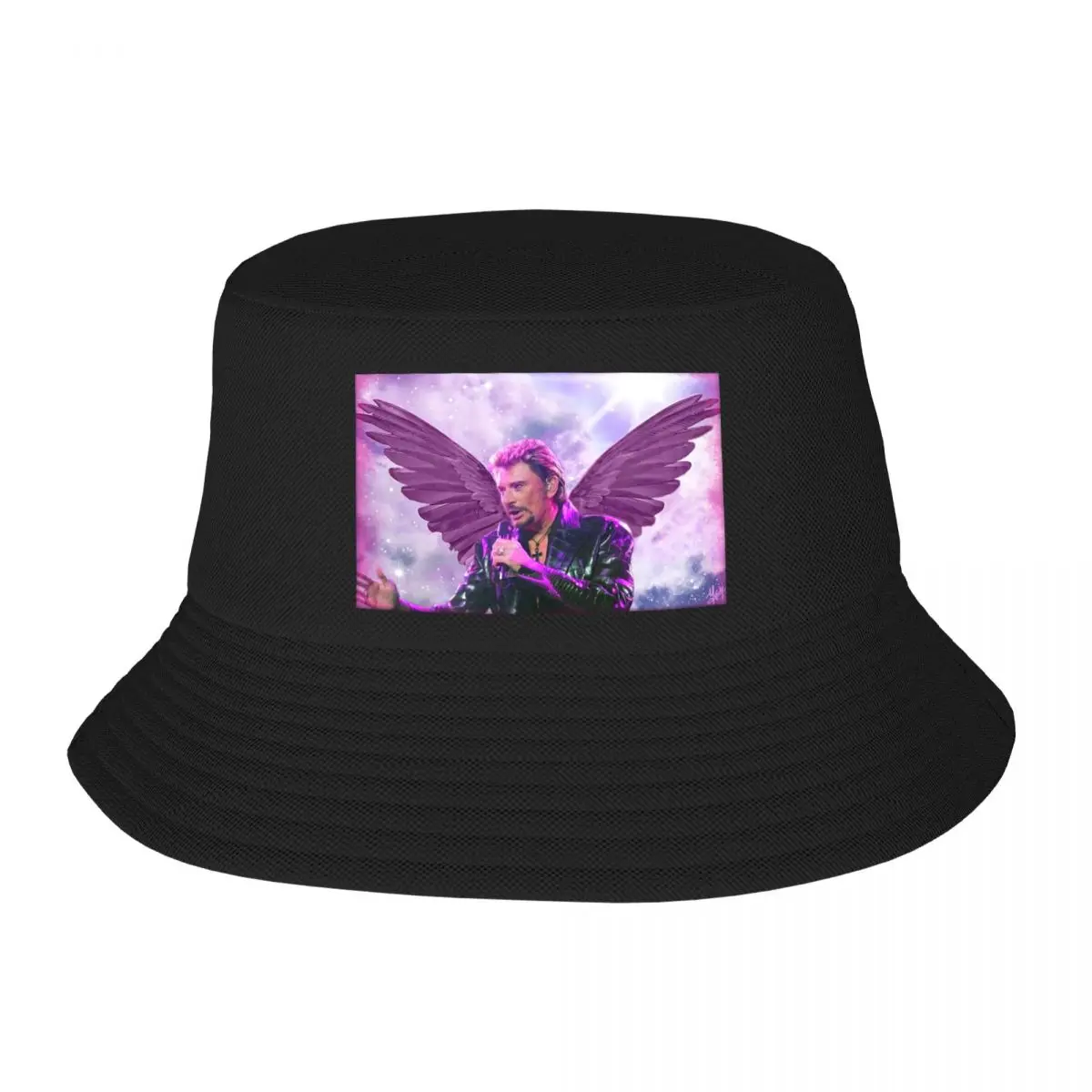 Custom Johnny Hallyday Angel Wings Bucket Hat Women Men Fashion Summer Outdoor Sun French Rock Singer Music Fisherman Cap