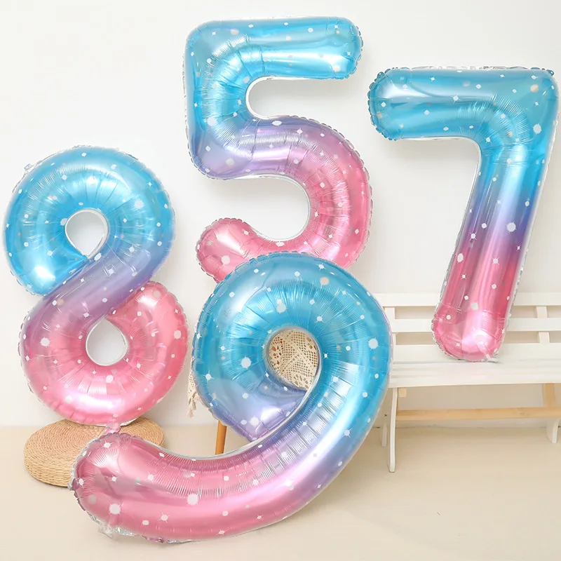 1 szt. 40 cali duża liczba balony foliowe śliczne gwiaździste niebo gradientowy kolor cyfrowy balon syrenka dekoracja urodzinowa dla dzieci zabawki