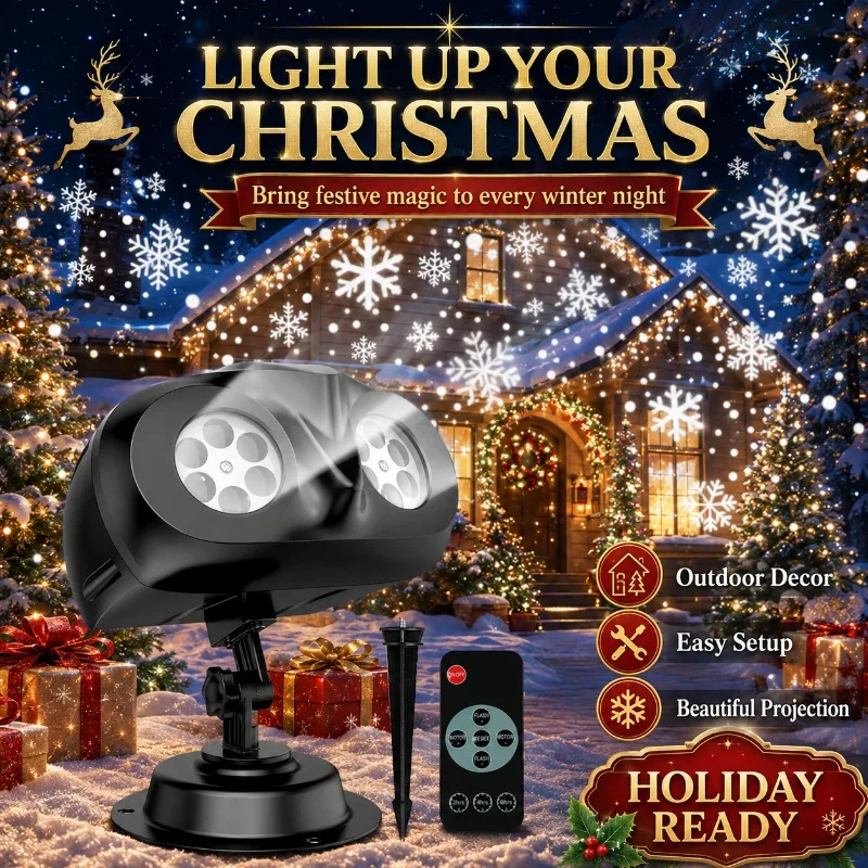 Christmas LED Decorative Light Double-headed Pattern Snowflake Projection Light Outdoor Waterproof High-highlight Plug-in Light