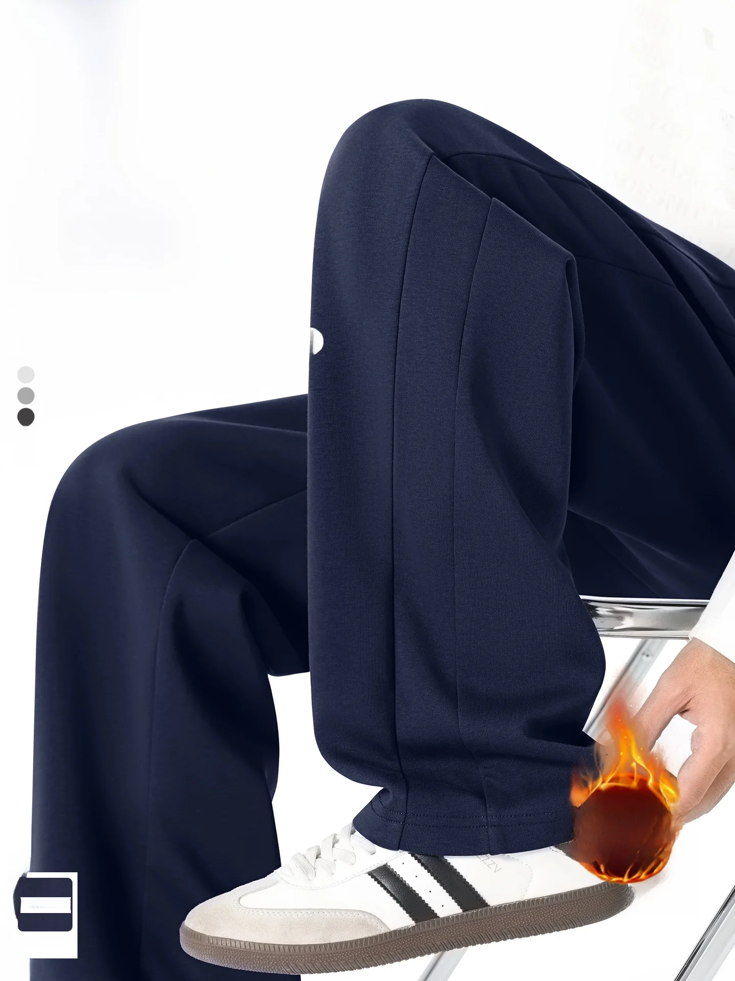 

Fce Lined Casual Trousers Men's Autumn Winter Wide Leg Pants Warm k Blue Loose Fit Straight Leg Pants