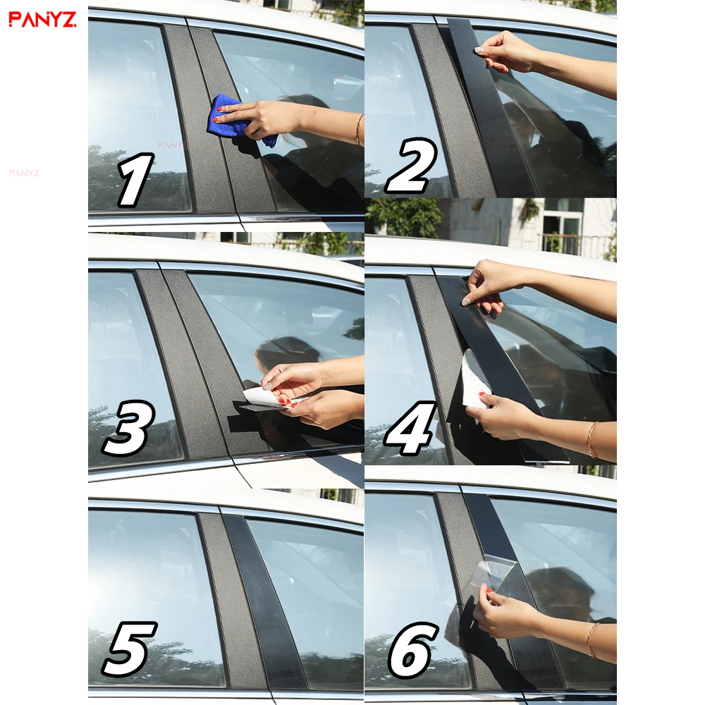 6 Pcs Car Glossy Piano Black Window Pillar Posts Door Trims Cover Sticker for VW Jetta 2019 2020 2021 Auto Exterior Accessories