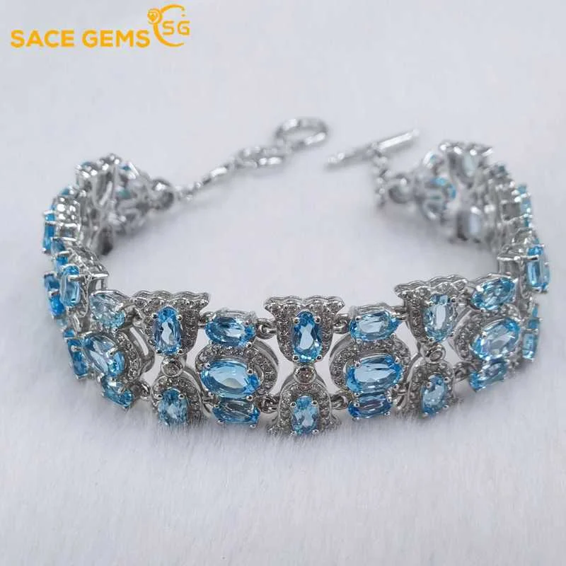 

SACE GEMS Arrival Trend 925 Sterling Silver Swiss Blue Topaz Gemstone Bracelrts for Women Engagement Cocktail Party Fine Jewelry