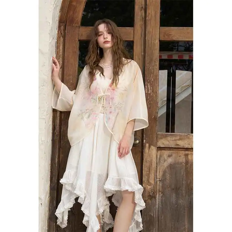 ELFSACK Elastic Waist A Line Midi Skirt, Striped Textured Irregular Ruffle Hem Skirt, Sweet Casual Layer Bottom for Women