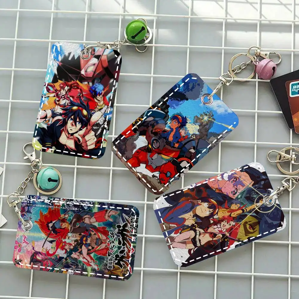 Tengen Toppa Gurren Lagann Card Case Keychain Access Card Bag Key Tag Ring Leather Card Holder Key Ring Access