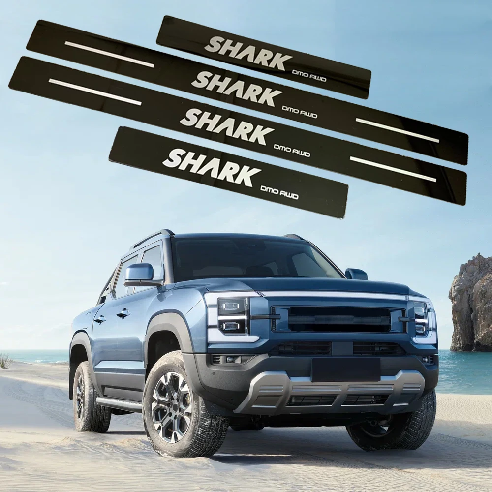 For BYD Shark 2024 2025 2026 Door Sill Scuff Plate Trim Auto External Protector Stainless Steel Styling Stickers Car Accessories