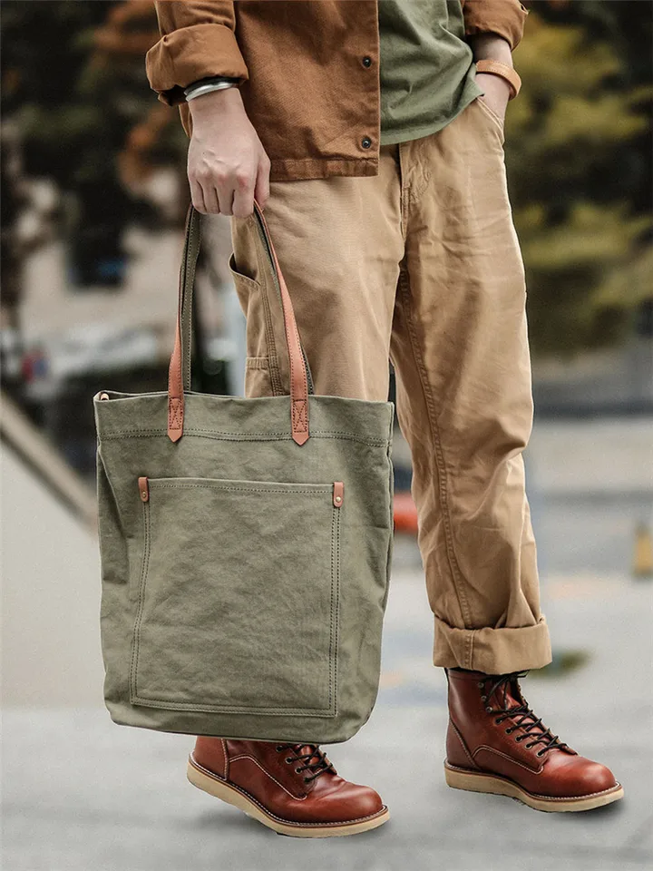 Vintage canvas genuine leather men's tote bag outdoor luxury work
